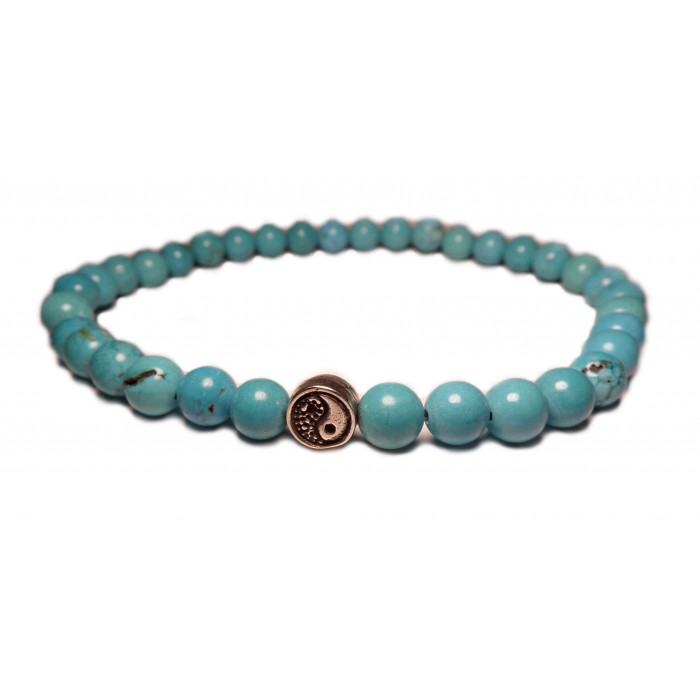 bracelet elastique yin yang perles en turquoise