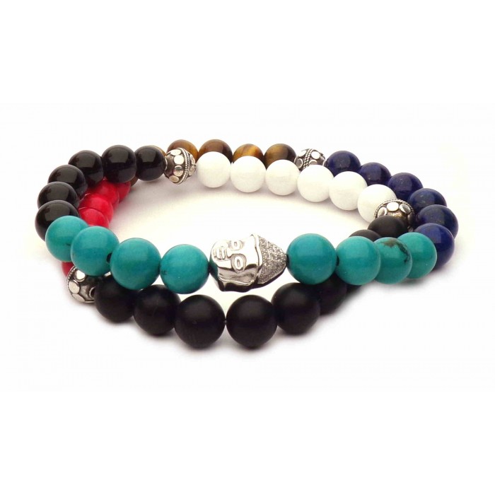 bracelet mala boules couleurs et Bouddha