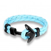 Bracelet ancre cuir bleu clair