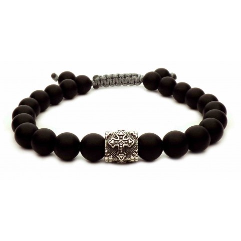 bracelet shamballa croix argent perles onyx