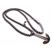 collier petites perles Hématite et ancre