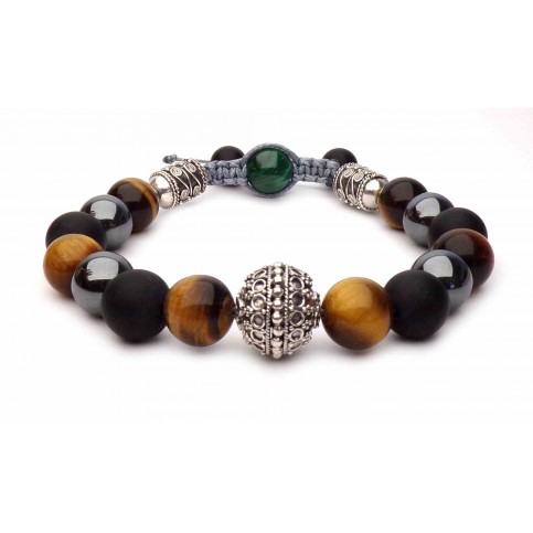 bracelet shamballa triple protections hématite oeil de tigre onyx