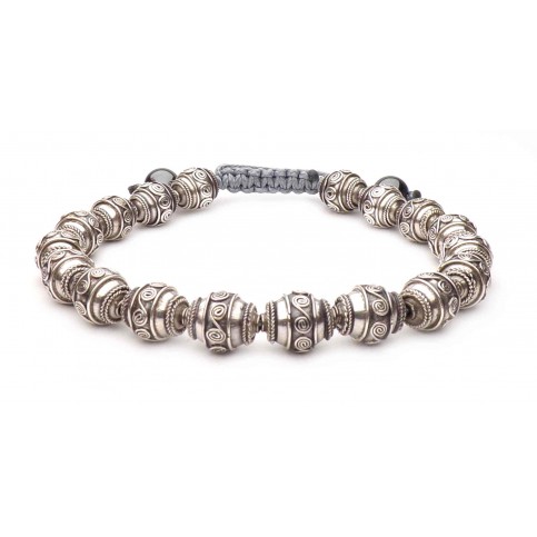 bracelet boule argent vrai sur fil réglable