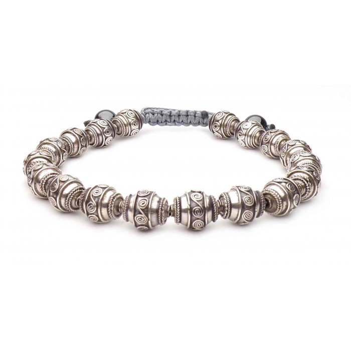 bracelet boule argent vrai sur fil réglable