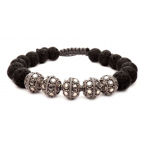 bracelet shamballa pierre de lave boule argent