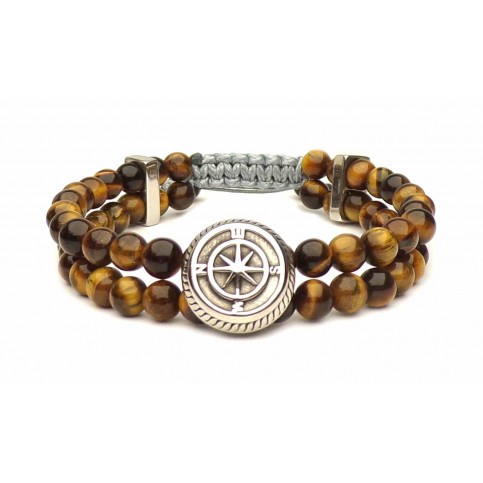 bracelet boussole acier oeil de tigre 