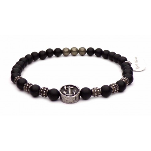 bracelet ancre acier et perles noir