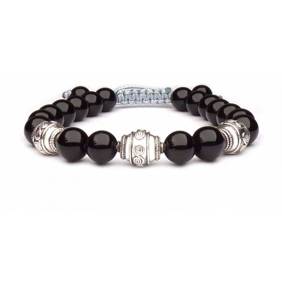 bracelet obsidienne et argent