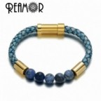 Bracelet cuir et perles bleu