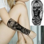 Faux tatouage 3D avec yeux noirs, boussole, pour hommes, adultes, loup, forêt, Art corporel réaliste, papier