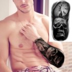 Faux tatouage 3D avec yeux noirs, boussole, pour hommes, adultes, loup, forêt, Art corporel réaliste, papier