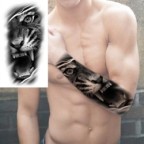 Faux tatouage 3D avec yeux noirs, boussole, pour hommes, adultes, loup, forêt, Art corporel réaliste, papier