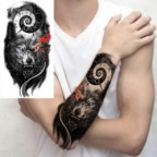 Faux tatouage 3D avec yeux noirs, boussole, pour hommes, adultes, loup, forêt, Art corporel réaliste, papier