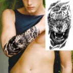 Faux tatouage 3D avec yeux noirs, boussole, pour hommes, adultes, loup, forêt, Art corporel réaliste, papier