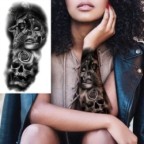 Faux tatouage 3D avec yeux noirs, boussole, pour hommes, adultes, loup, forêt, Art corporel réaliste, papier