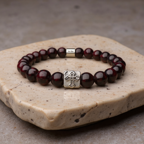 bracelet pierre grenat croix en argent