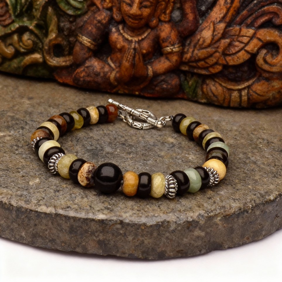 bracelet pierre homme et argent style Bali