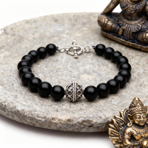 bracelet perles noir Onyx homme
