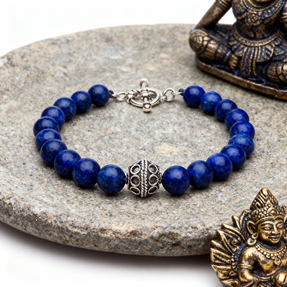 bracelet perles Lapis Lazuli et argent