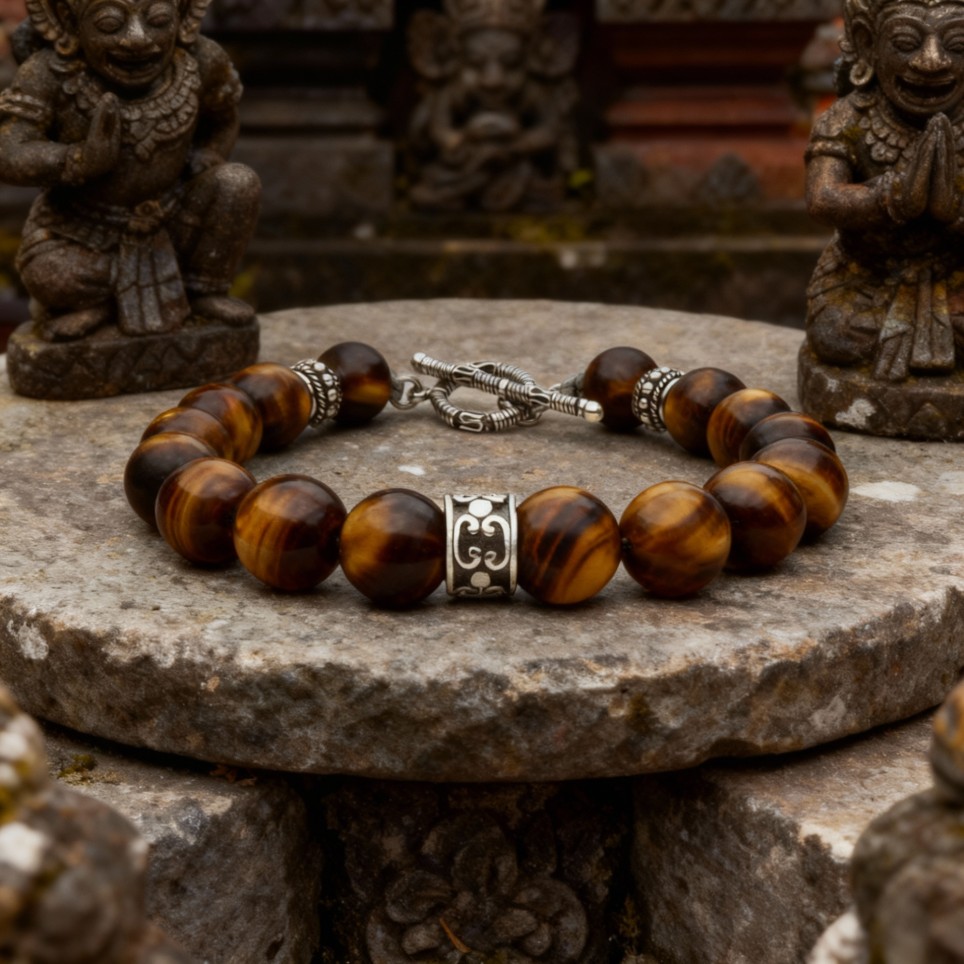 bracelet pierre oeil de tigre fermoir en t argent