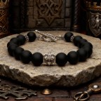 bracelet pierre noir et croix argent homme