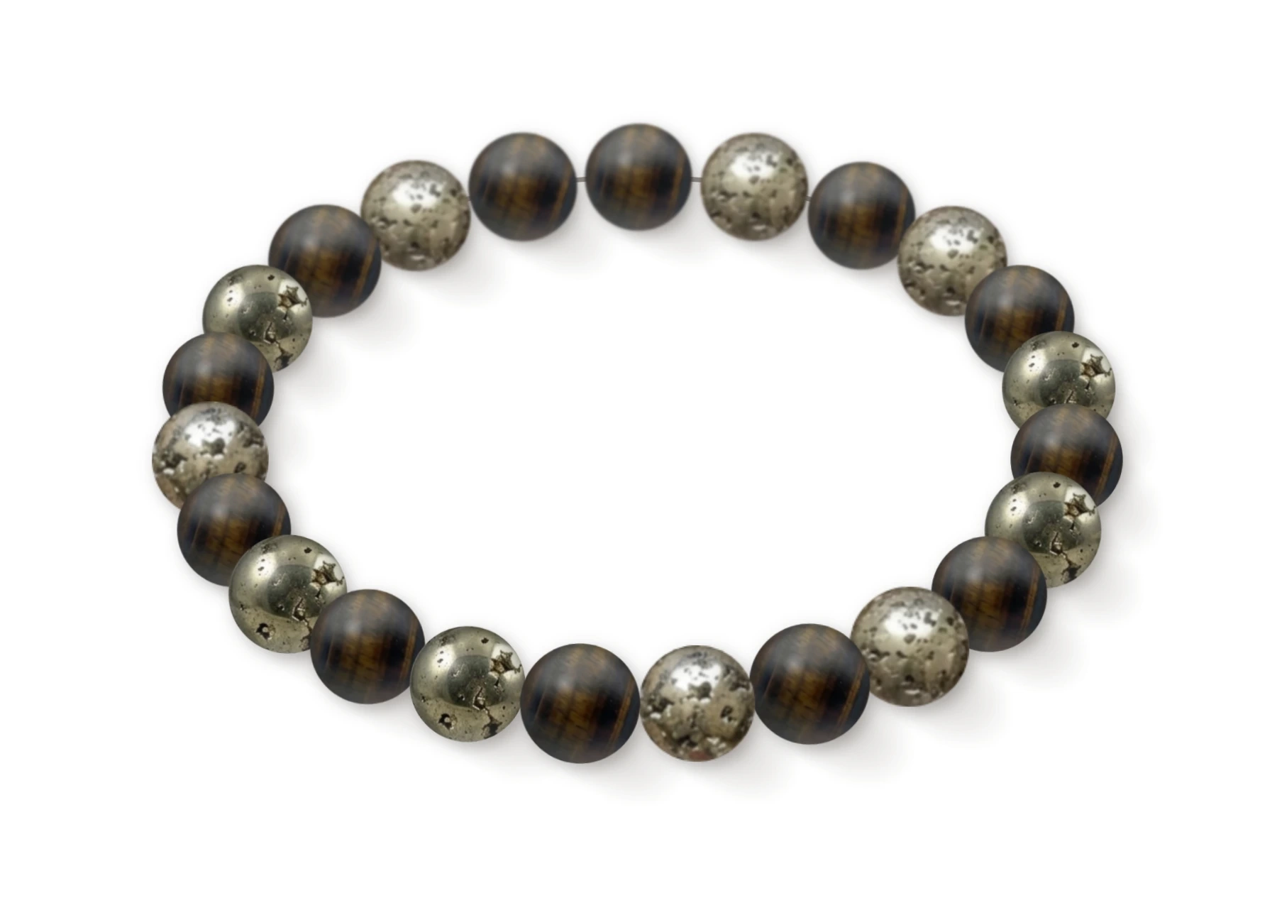 Natural stone bracelet made of Iron Eye (×12), Pyrite (×11), perspective view