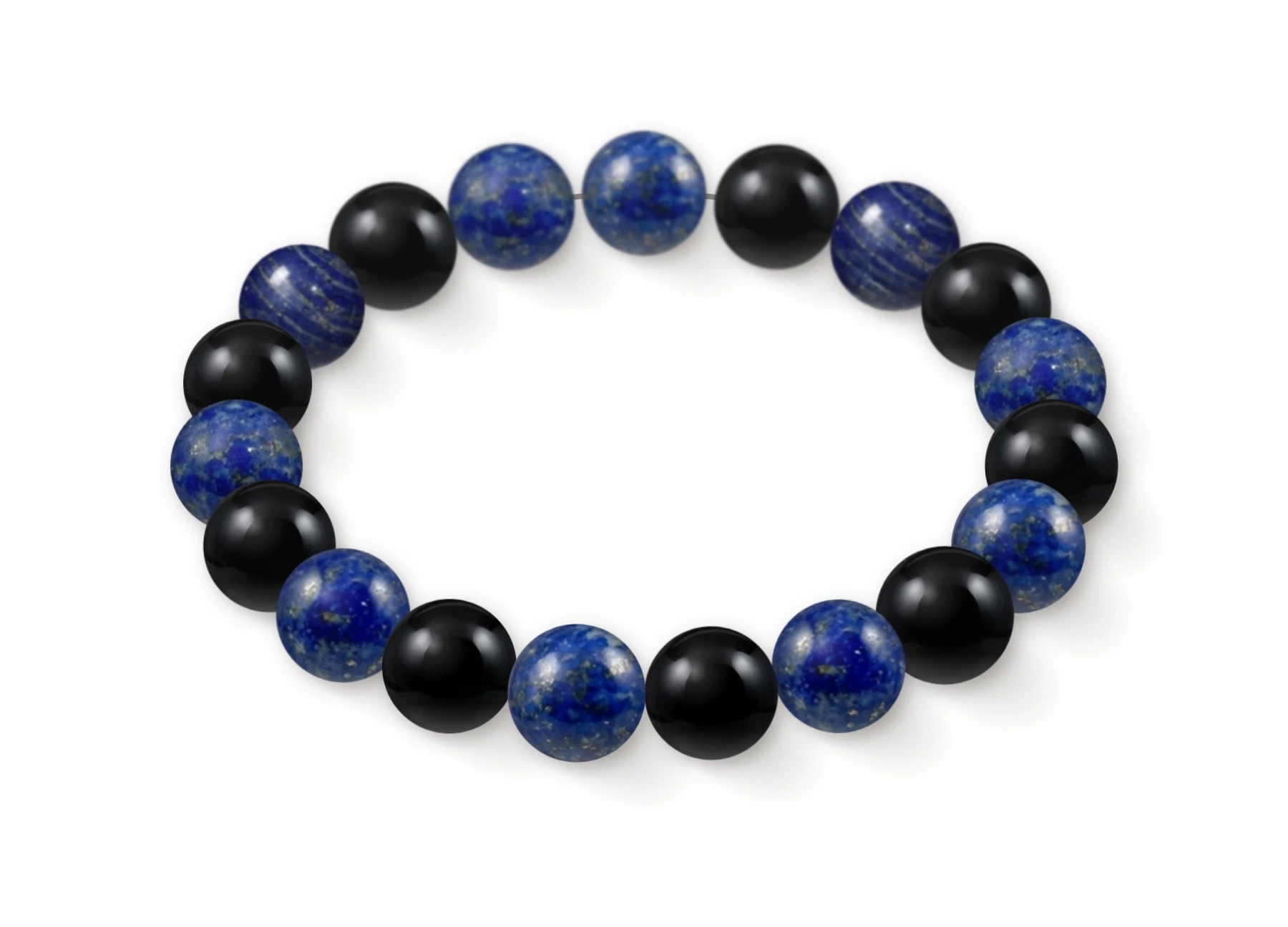 Natural stone bracelet made of Lapis Lazuli (×10), Black Onyx (×9), perspective view