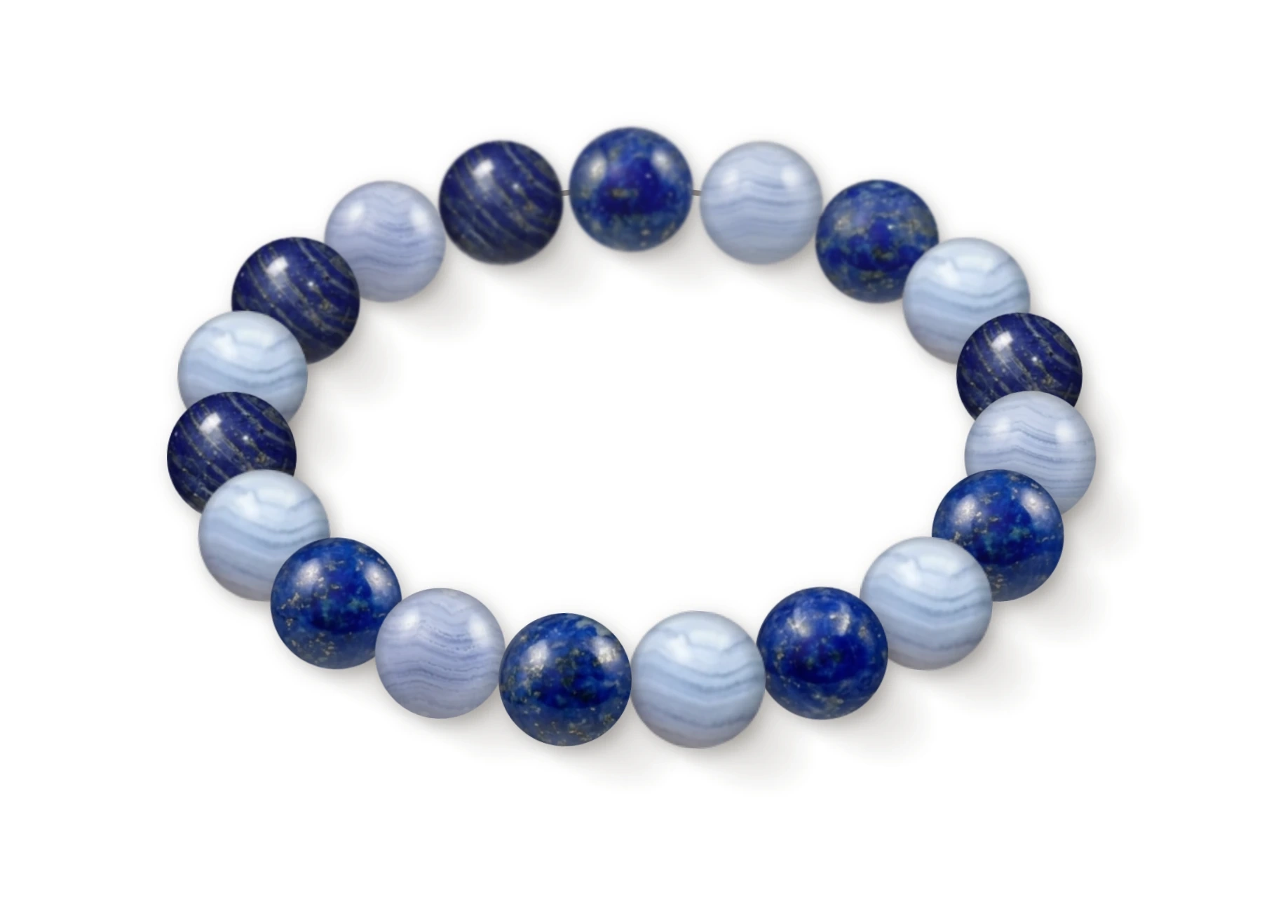 Natural stone bracelet made of Lapis Lazuli (×10), Blue Lace Agate (×9), perspective view