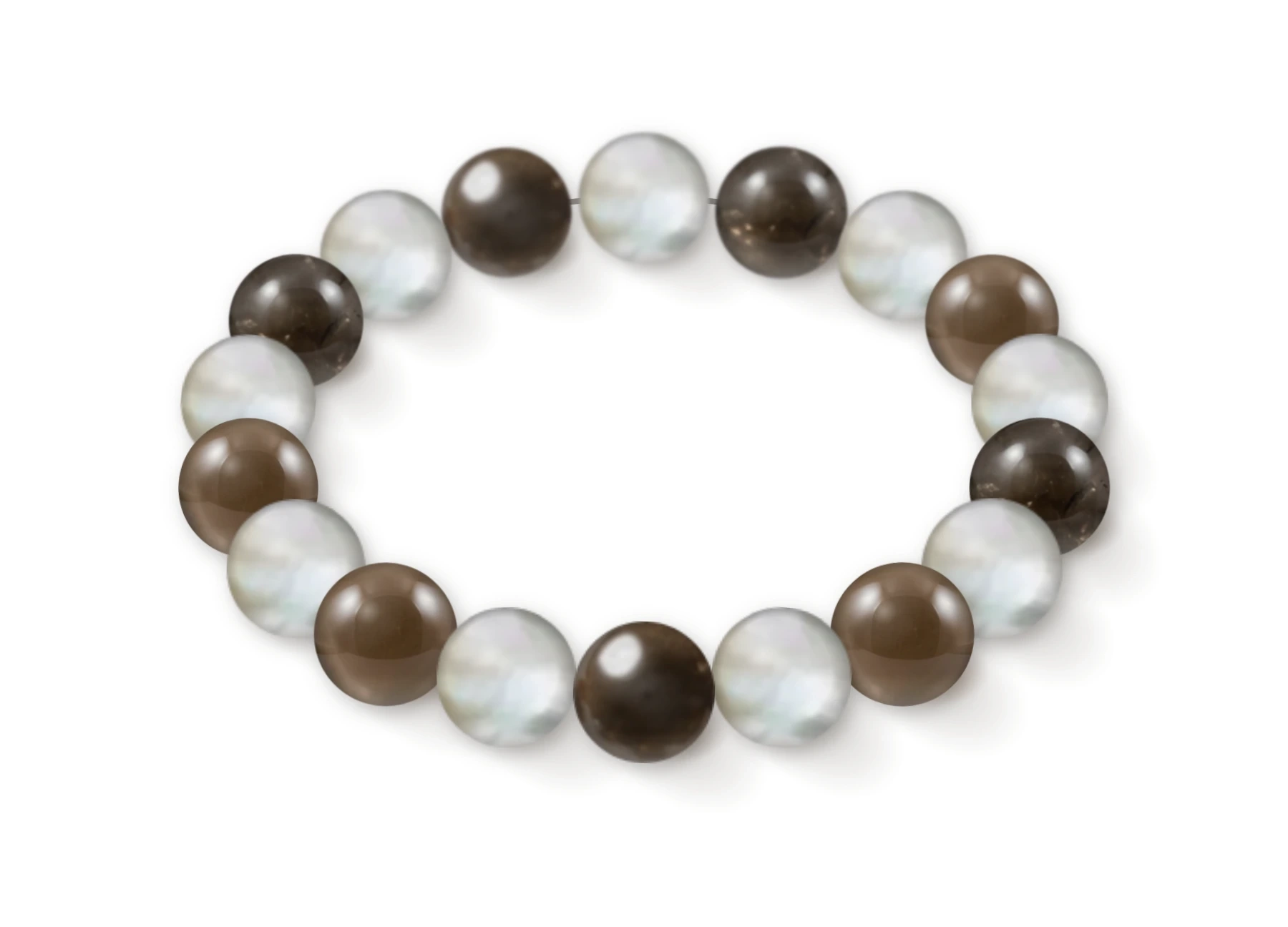 Natural stone bracelet made of Mother of Pearl (×9), Smoky Quartz (×9), perspective view