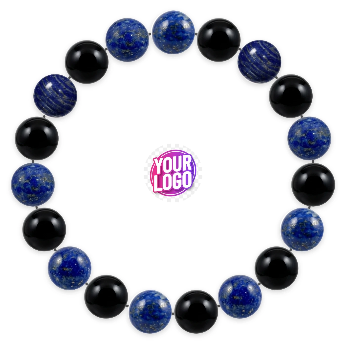 Natural stone bracelet made of Lapis Lazuli (×10), Black Onyx (×9), laid flat: order of the beads