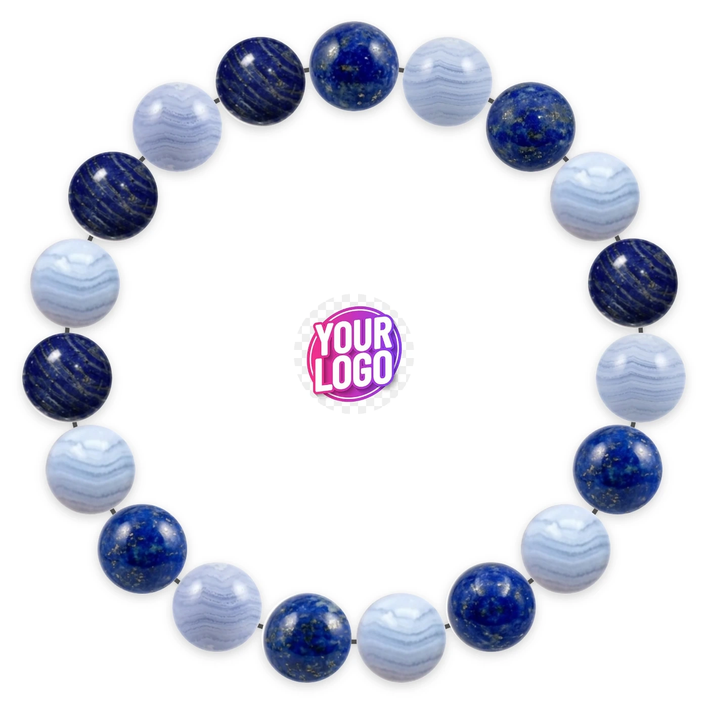 Natural stone bracelet made of Lapis Lazuli (×10), Blue Lace Agate (×9), laid flat: order of the beads