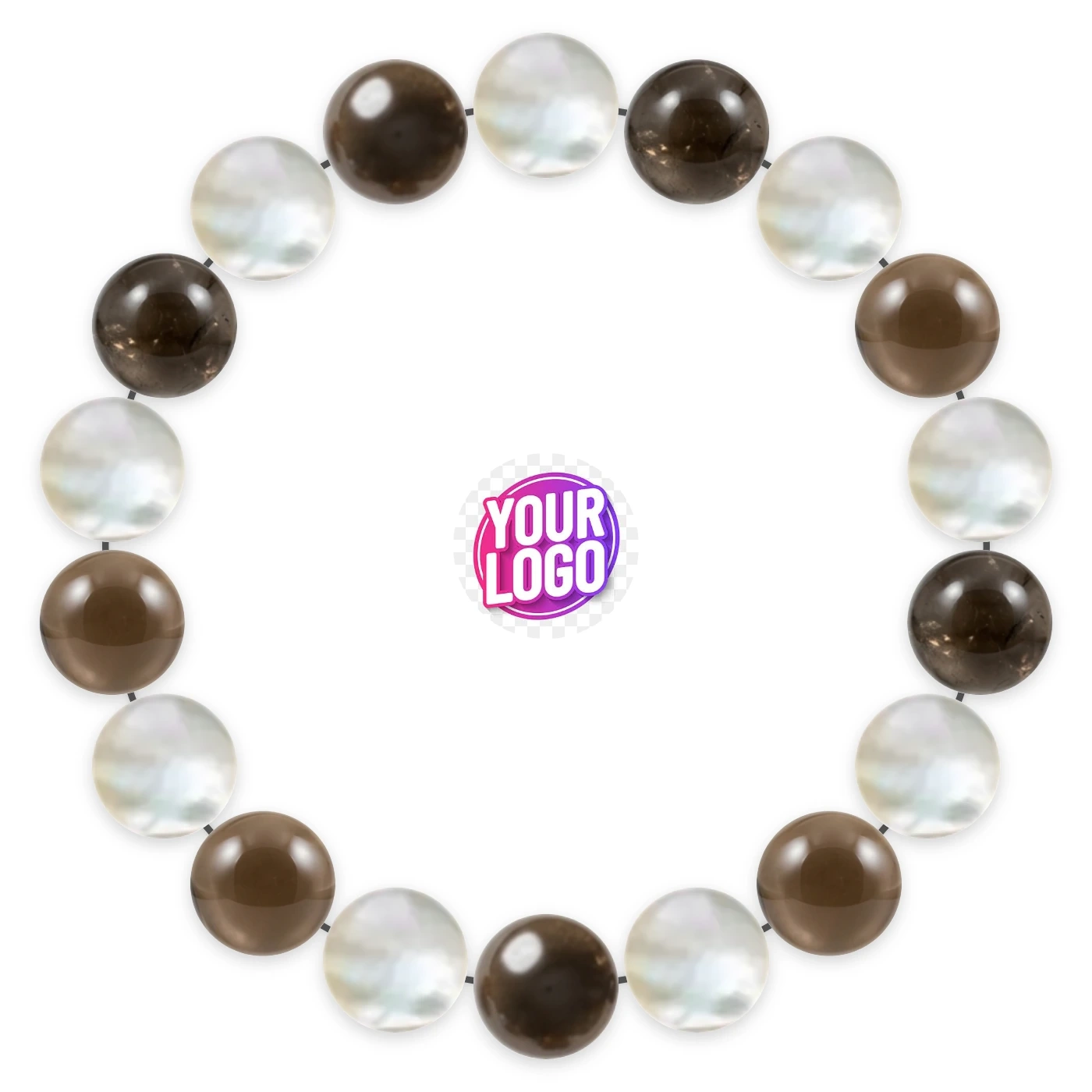 Natural stone bracelet made of Mother of Pearl (×9), Smoky Quartz (×9), laid flat: order of the beads