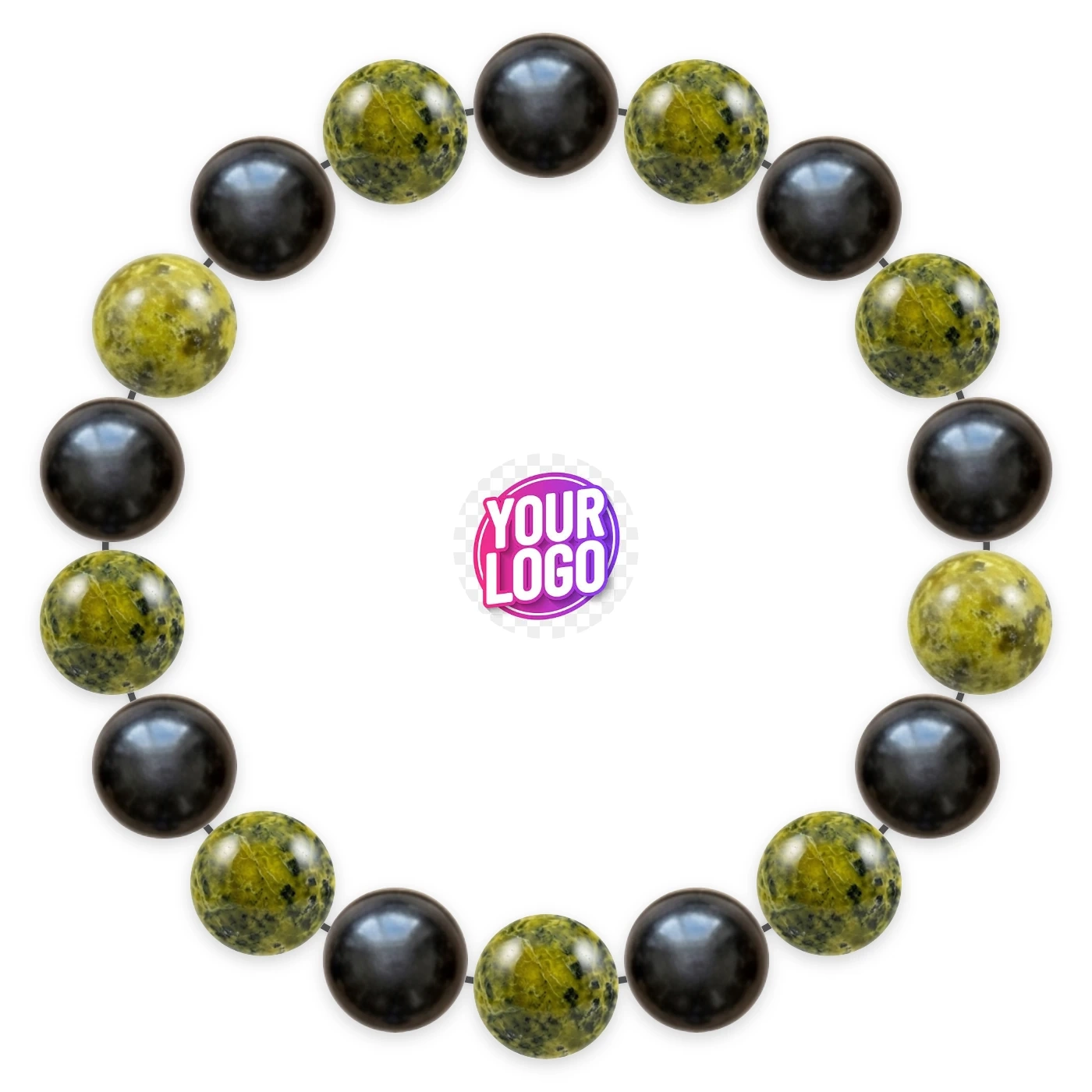 Natural stone bracelet made of Obsidian (×9), Serpentine (×9), laid flat: order of the beads