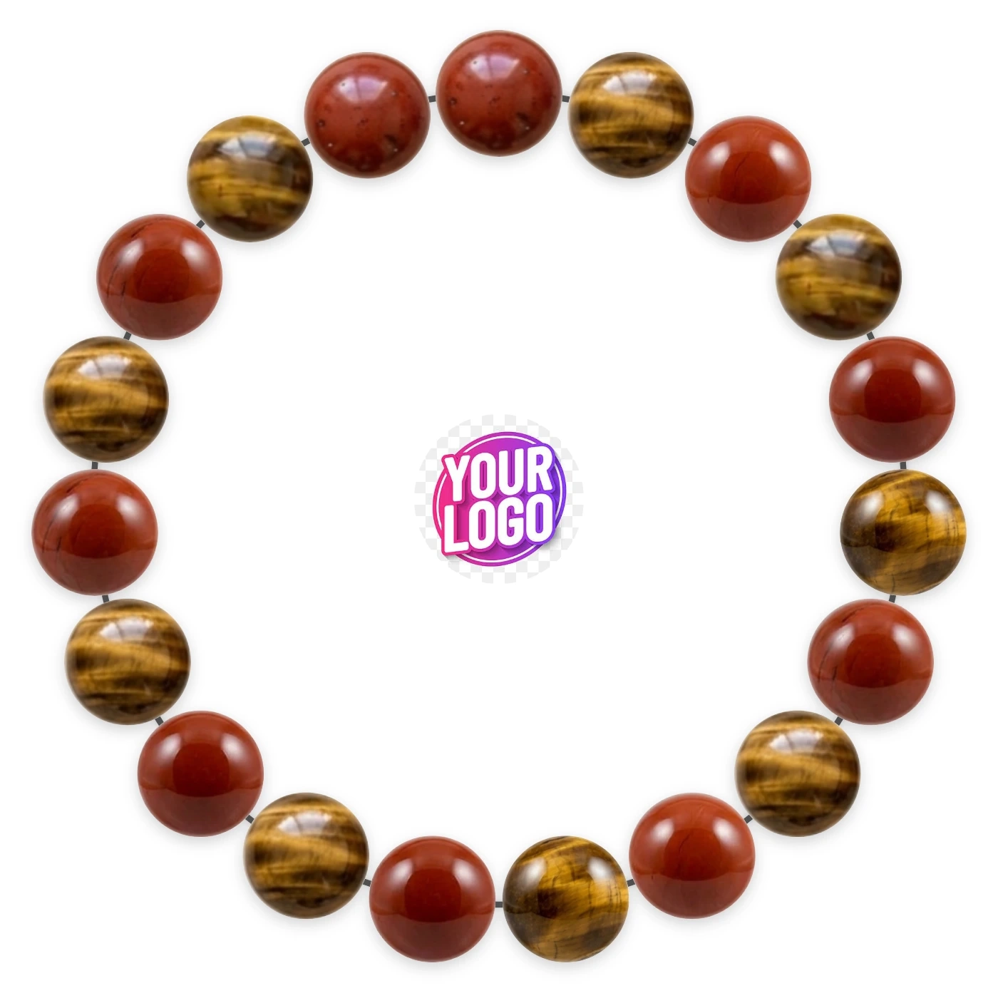Natural stone bracelet made of Red Jasper (×10), Tiger's Eye (×9), laid flat: order of the beads