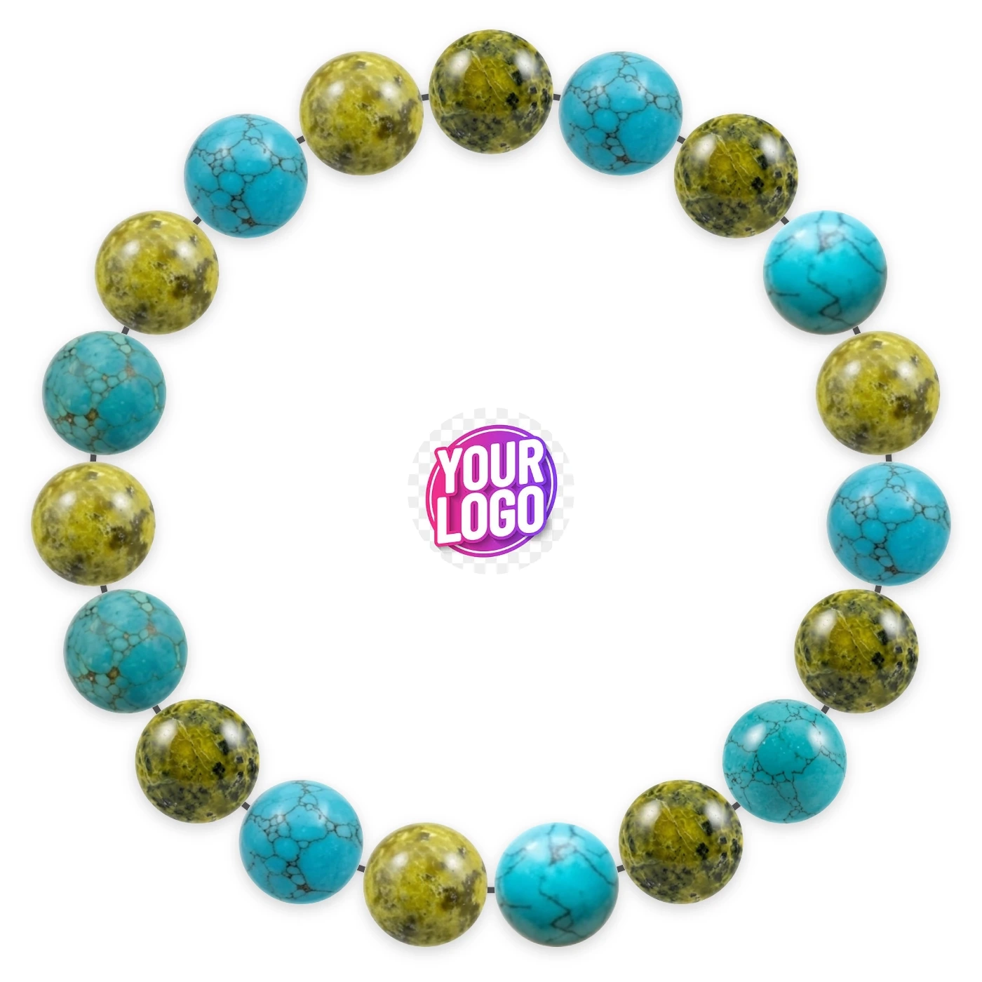 Natural stone bracelet made of Serpentine (×10), Turquoise (×9), laid flat: order of the beads
