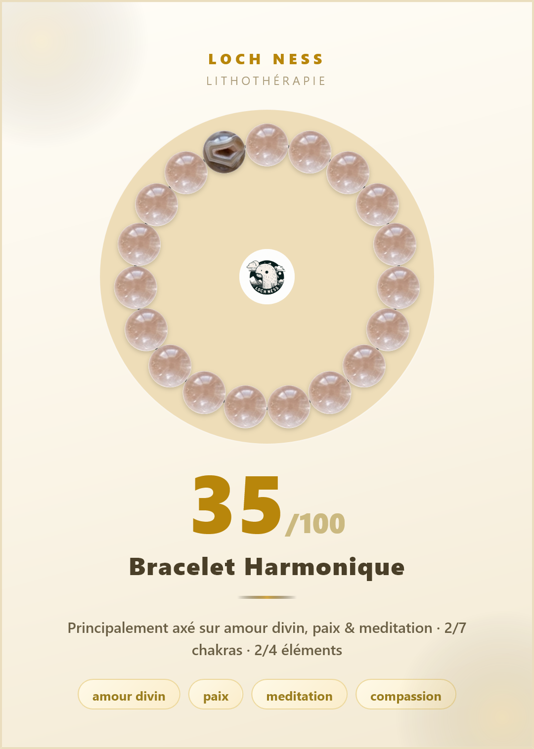 Bracelet Kunzite et Agate brésil : Amour divin et Paix | Loch Ness Paris