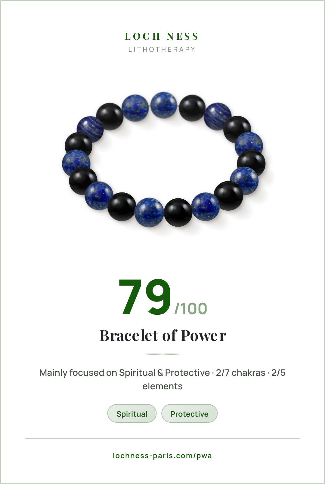 Score card Bracelet of Power, natural stone bracelet 79/100, made of Lapis Lazuli (×10), Black Onyx (×9)