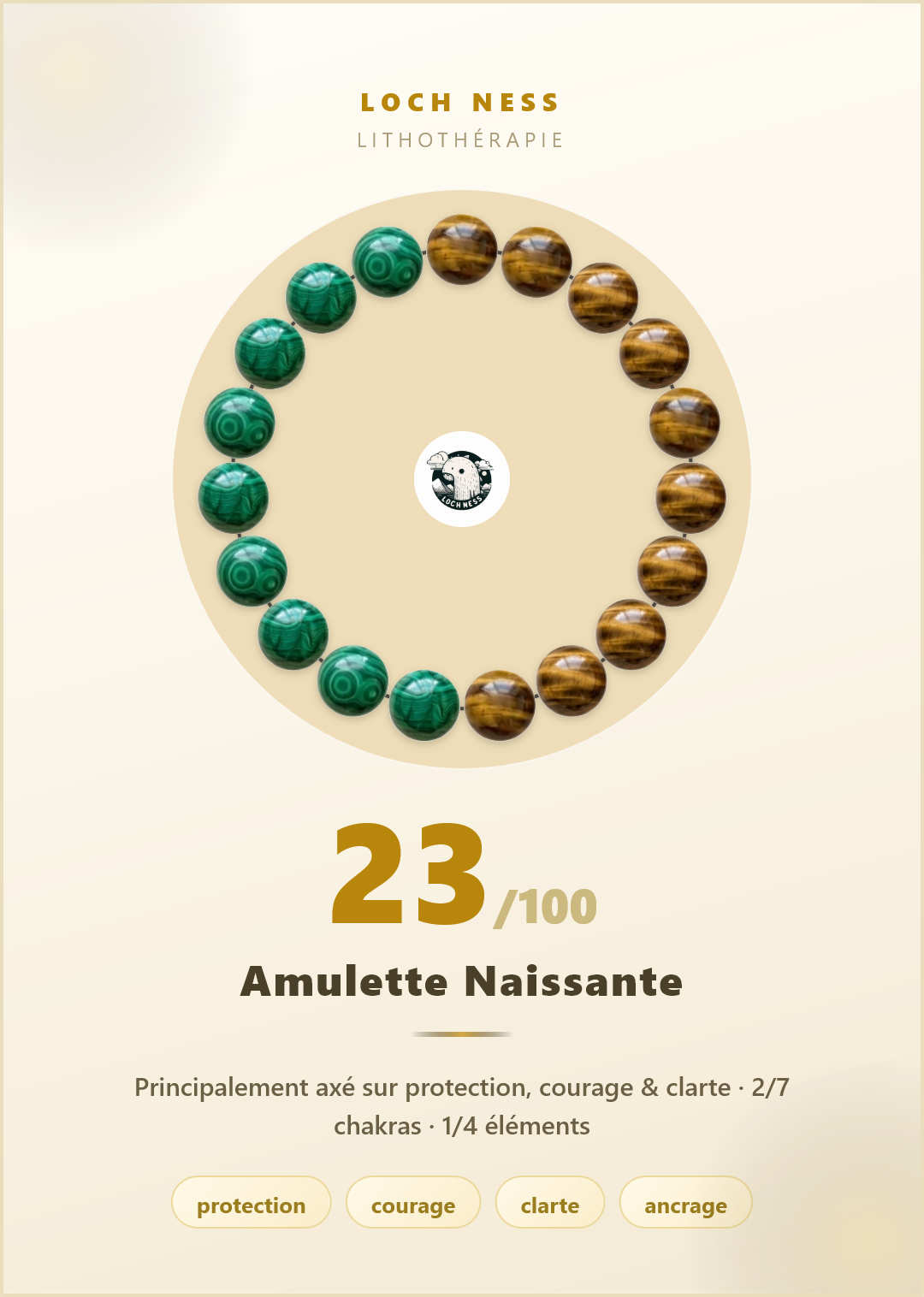 Bracelet Œil de Tigre et Malachite : Protection et Courage | Loch Ness Paris