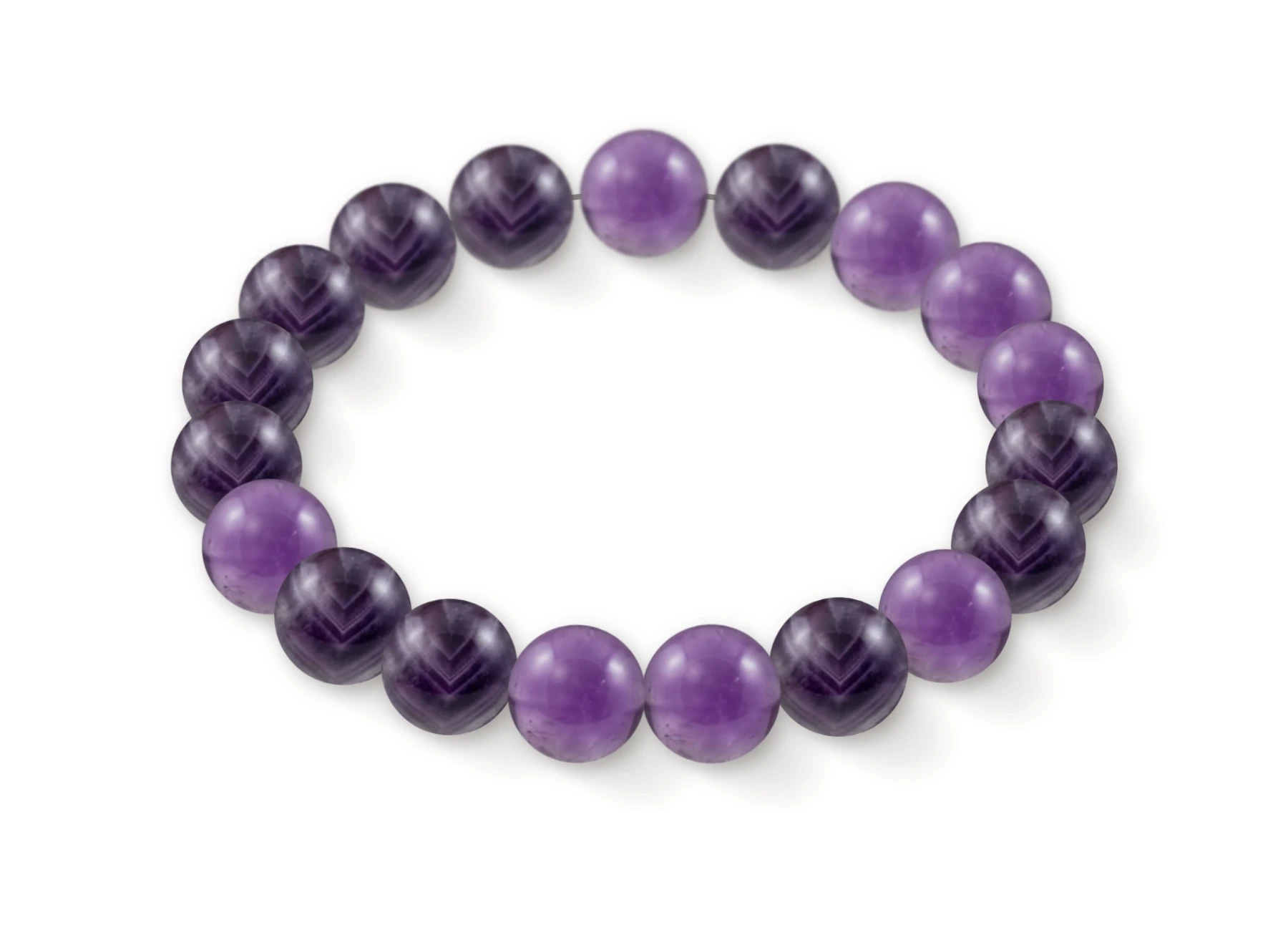 Amethyst bracelet in natural stone beads, perspective view