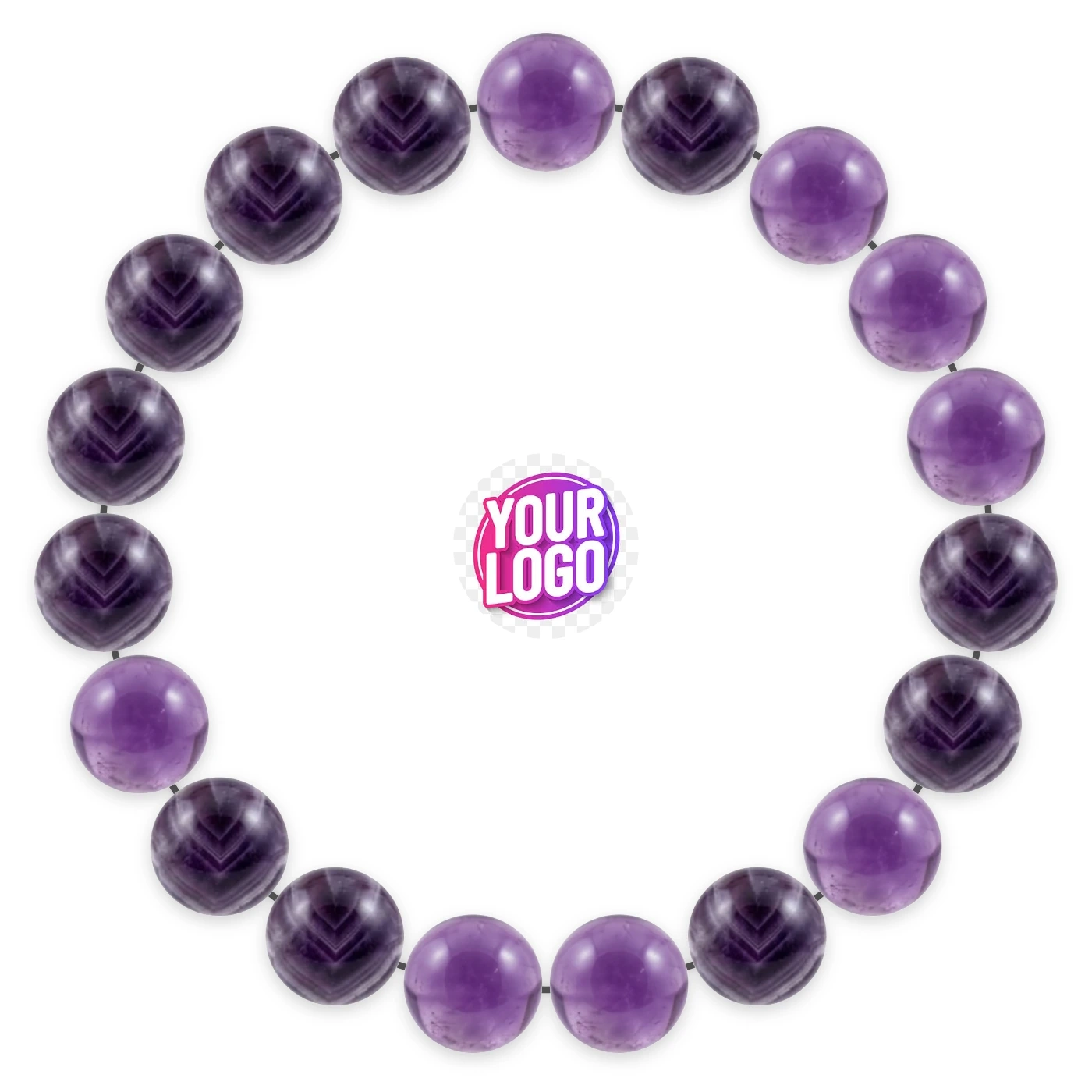 Amethyst bracelet in natural stone beads, laid flat