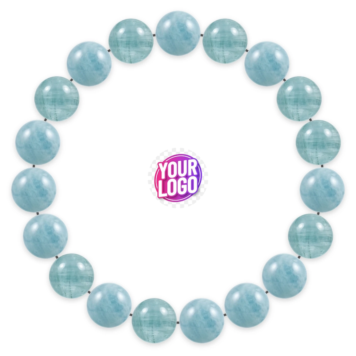 Aquamarine bracelet in natural stone beads, laid flat