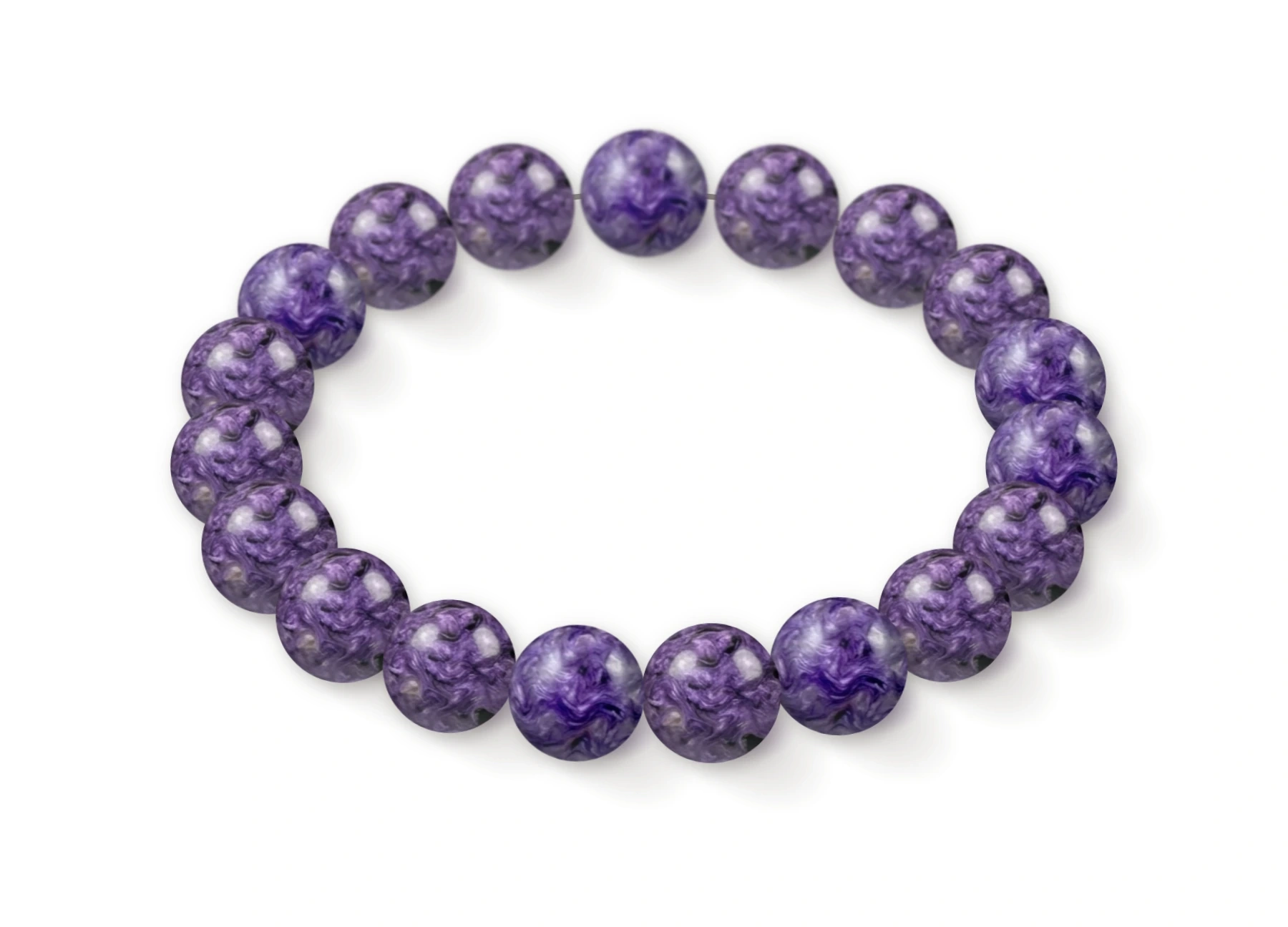 Charoite bracelet in natural stone beads, perspective view