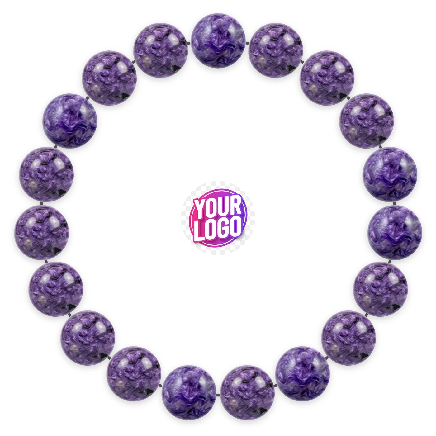 Charoite bracelet in natural stone beads, laid flat