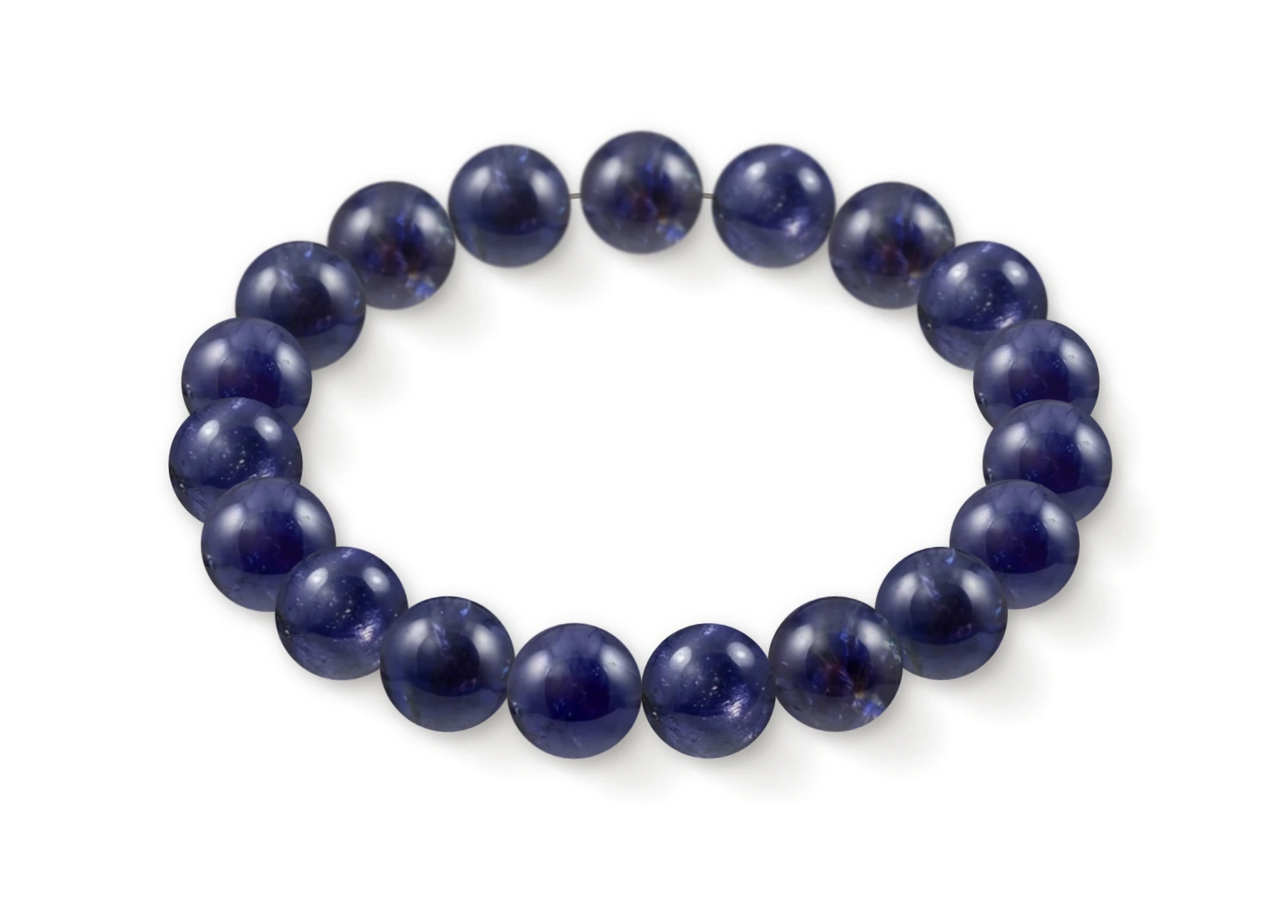 Iolite bracelet in natural stone beads, perspective view