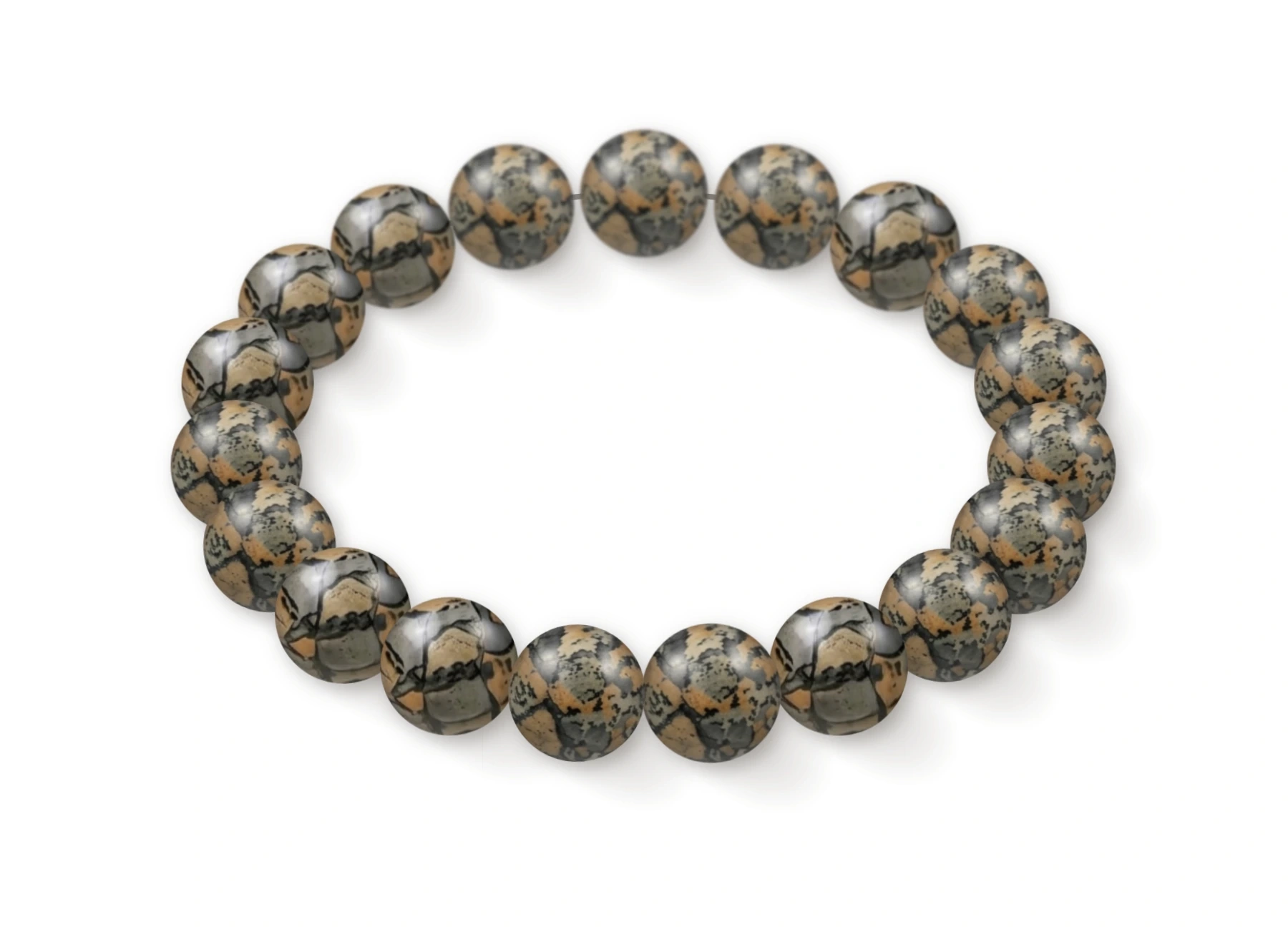 Jasper Picasso bracelet in natural stone beads, perspective view