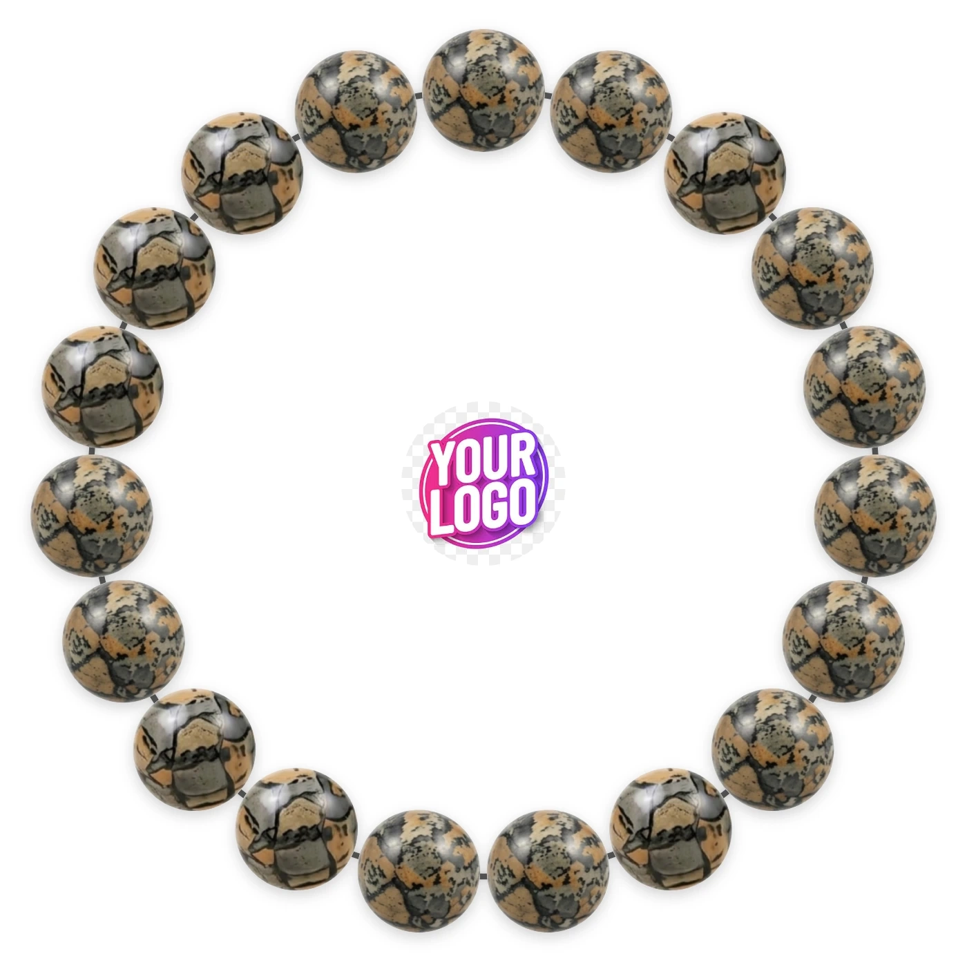 Jasper Picasso bracelet in natural stone beads, laid flat