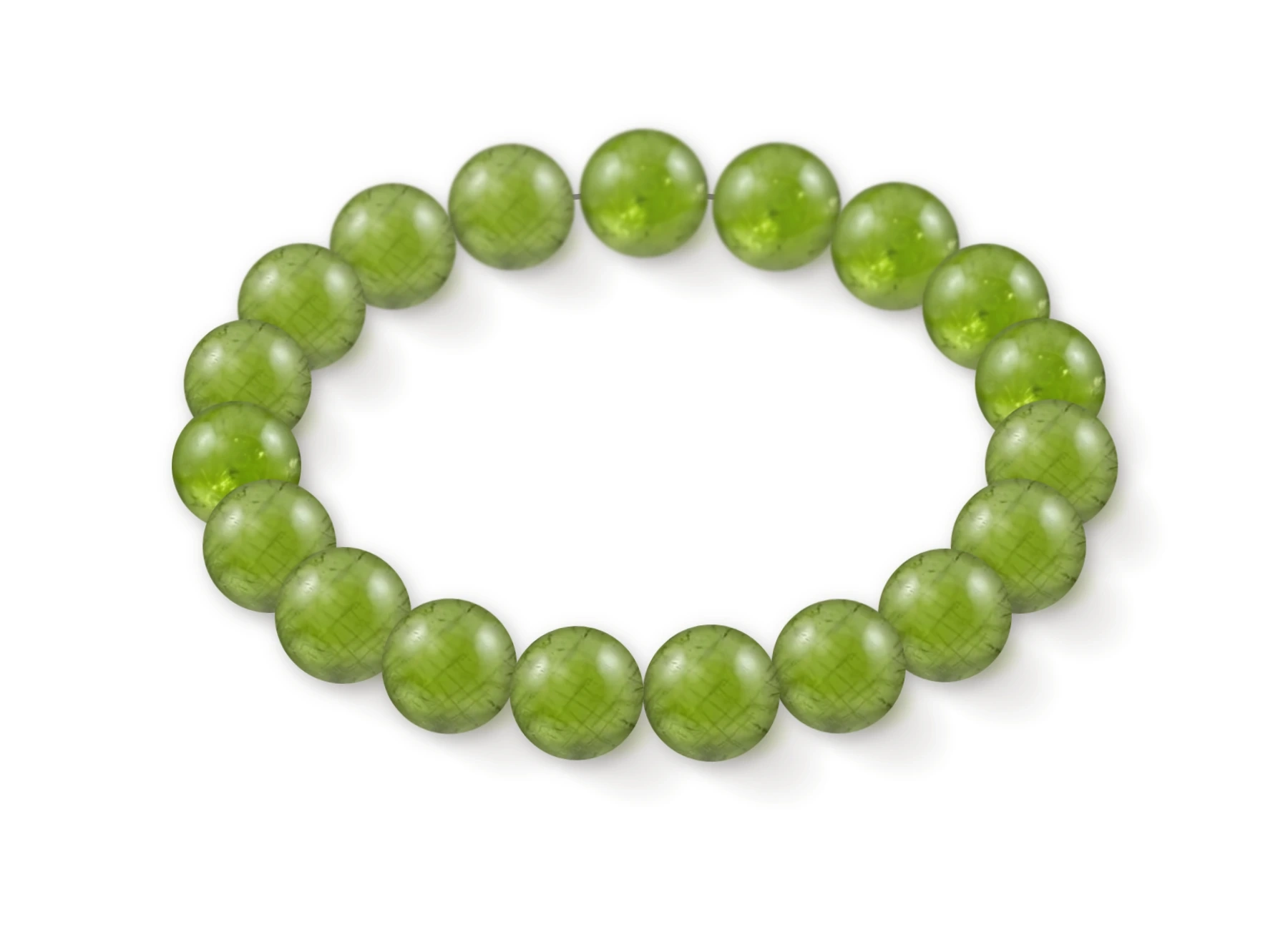 Peridot bracelet in natural stone beads, perspective view
