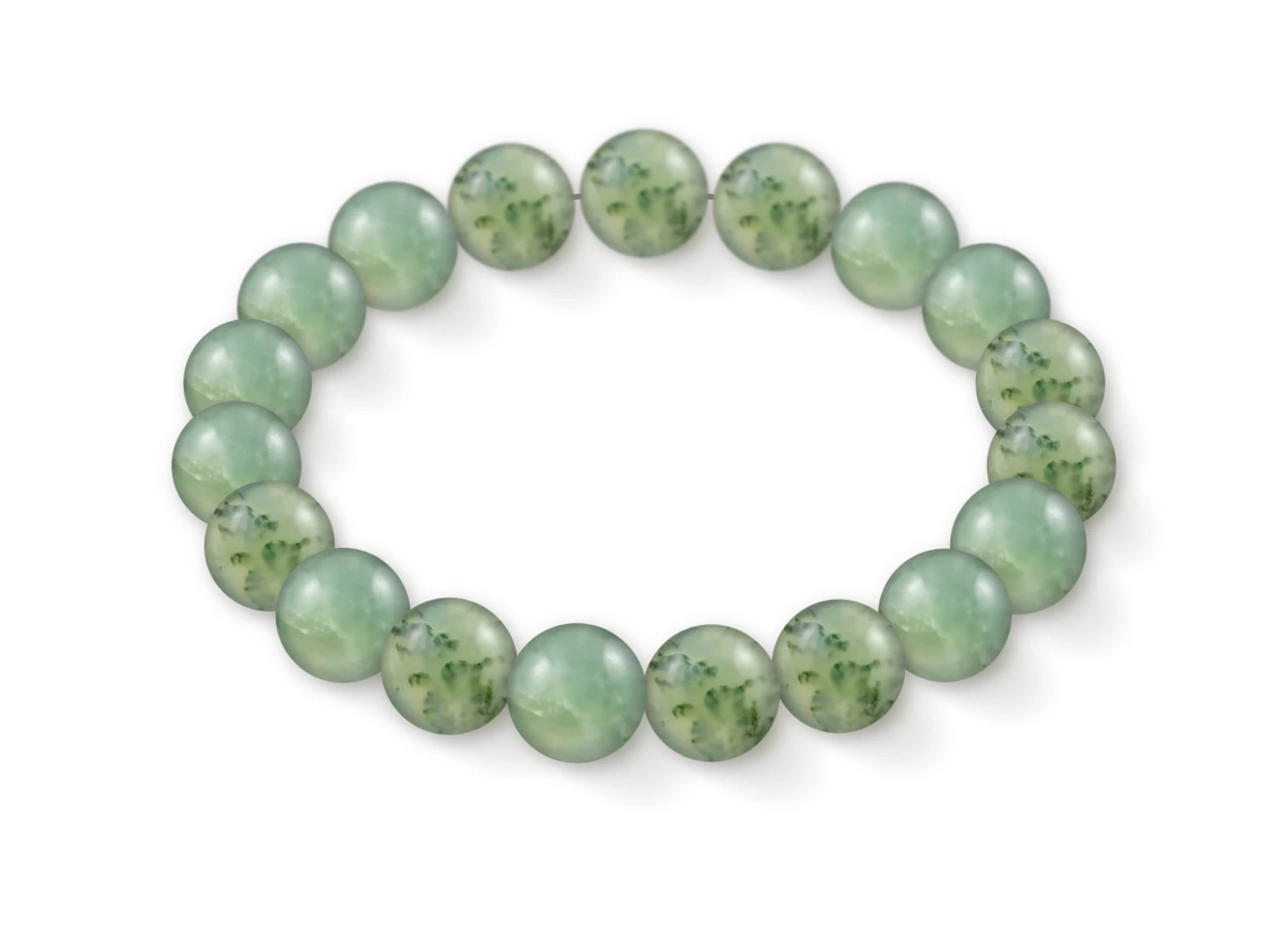 Prehnite bracelet in natural stone beads, perspective view