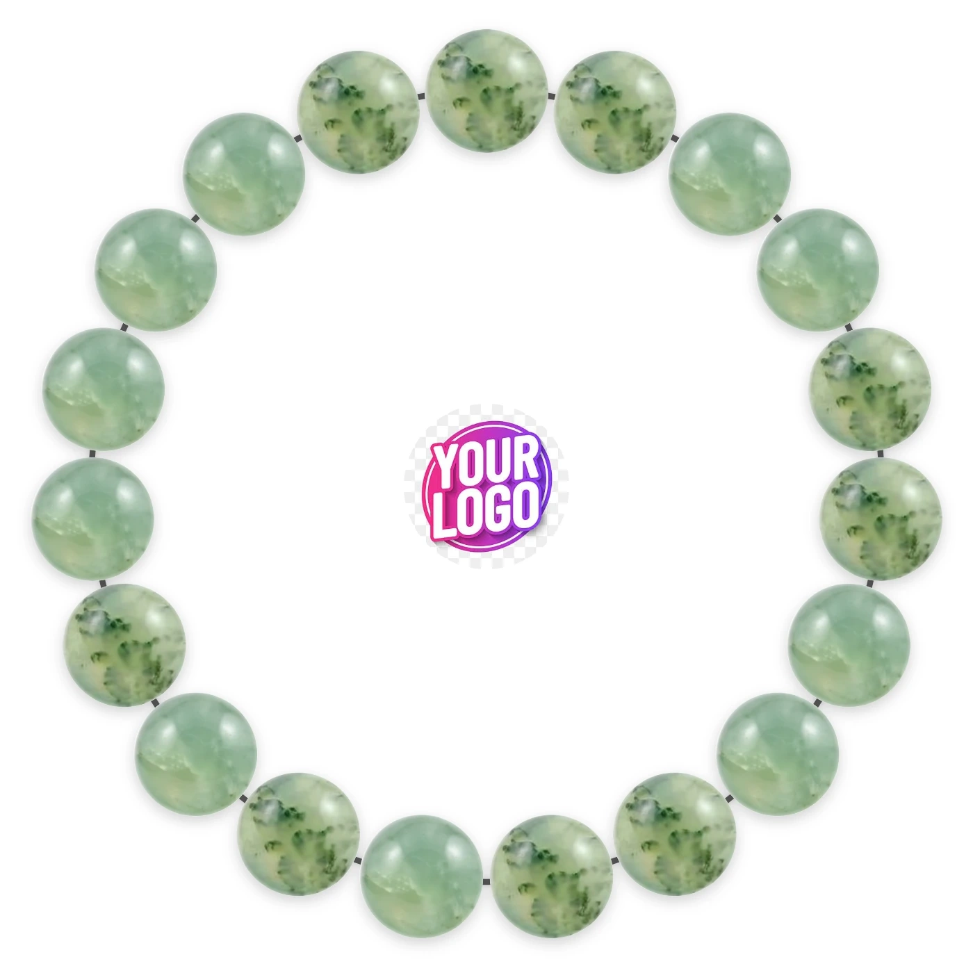 Prehnite bracelet in natural stone beads, laid flat