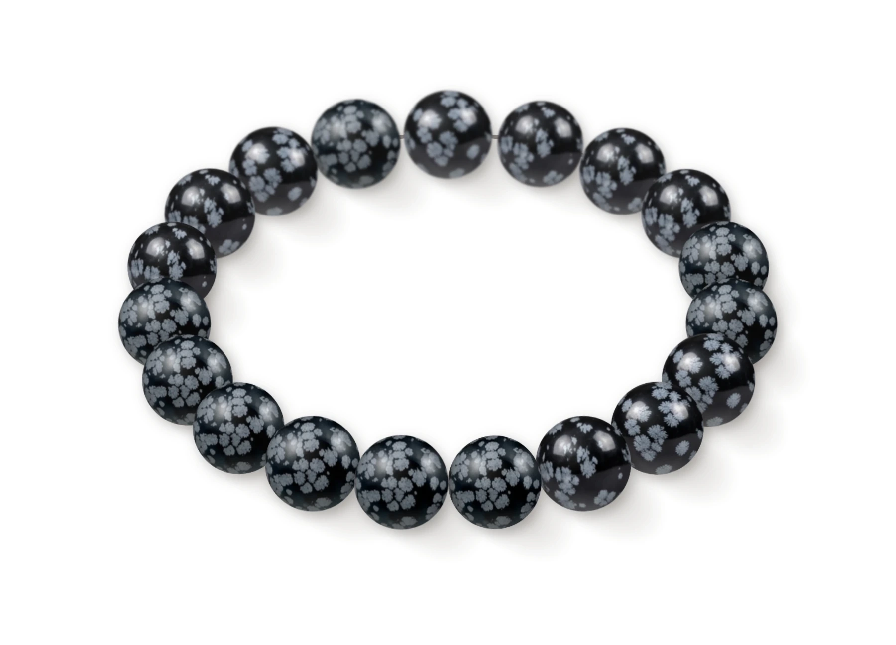 Snowflake obsidian bracelet in natural stone beads, perspective view